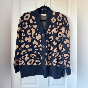LOFT Navy Animal Print Cardigan